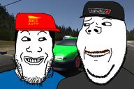 2soyjaks are_you_soying_what_im_soying car finland looking_at_each_other mustache my_summer_car smile soyjak stubble variant:gapejak variant:markiplier_soyjak // 1200x800 // 365.0KB