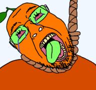 anti_froot froot glasses green_glasses hanging open_mouth orange_skin rope soyjak stem stubble variant:bernd // 768x719 // 53.8KB
