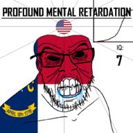 1776 angry april april_12 bald black_eyes black_hole black_sclera clenched_teeth closed_mouth cracked_teeth drool ear flag flag:north_carolina flag:united_states glasses hair iq iq_bell_curve mustache nightmare_fuel no_pupils north_carolina profound_mental_retardation retard soyjak star_(symbol) state stubble text united_states variant:feraljak wrinkles // 1024x1024 // 75.2KB
