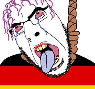 flag flag:germany germany glasses hair hanging open_mouth purple_hair rope soyjak stubble suicide tongue tranny variant:cobson yellow_teeth // 768x719 // 75.3KB
