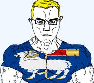 animal arm blue_eyes buff christianity closed_mouth clothes country county cross ear flag flag:gotland glasses gotland hair sheep soyjak subvariant:chudjak_front subvariant:muscular_chud sweden transparent_background trend:aryan tshirt variant:chudjak vein yellow_hair // 1059x929 // 112.1KB