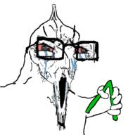 angry arm bloodshot_eyes crying distorted glasses greentext hand holding_object open_mouth small_brain soyjak stubble variant:soyak // 760x772 // 229.5KB