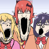 3soyjaks anime bowtie clothes female g_(4chan) gabriel_dropout gabriel_tenma_white glasses hair necktie open_mouth ornament palindrome_get satania soyjak stretched_mouth stubble technology text trend:soyjak_trio variant:gapejak variant:markiplier_soyjak variant:tony_soprano_soyjak vignette_tsukinose_april white_skin // 1214x910 // 658.3KB