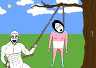 2soyjaks blood buff glasses hanging nose open_mouth rope smile stubble tranny transgender_flag tree variant:fluxjak variant:unknown wound // 2100x1500 // 113.7KB