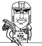 2000ad angry arm badge closed_mouth gun hand helmet holding_object judge_dredd millions_must_die police soyjak subvariant:chudjak_front text variant:chudjak // 615x680 // 16.2KB