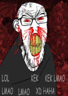 blood clenched_teeth comic_sans glasses hell hoodie lol_kek_kek_lmao_lmao_lmao_xd_haha mustache nosebleed soyjak stubble subvariant:feralrage text variant:feraljak // 750x1050 // 265.0KB