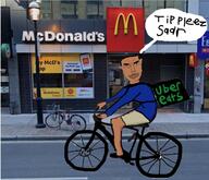 bicycle canada city glasses indian irl_background mcdonalds pajeet soyjak subvariant:chudjak_front text uber_eats variant:chudjak // 956x821 // 182.5KB