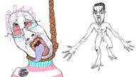 2soyjaks angry badge bloodshot_eyes glasses hanging monster naked open_mouth penis purple_hair redraw rope scream screaming sharp_teeth soyjak stubble subvariant:chudjak_front suicide tear text tranny trans trans_rights transgender_flag troon ttd variant:chudjak white_eyes white_skin yelling yellow_teeth // 2900x1650 // 1.4MB