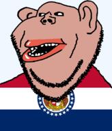 1820 amerimutt animal bear bird black_sclera brown_skin buffalo clothes eagle ear flag flag:missouri hair latin_text lips missouri mutt open_mouth soyjak star state stubble subvariant:impish_amerimutt text transparent_background united_states variant:impish_soyak_ears // 685x800 // 59.7KB