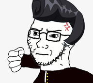 anger_mark closed_mouth clothes concerned delinquent fist glasses hair hand soyjak stubble variant:soyak // 758x676 // 138.7KB