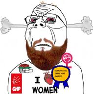 angry award bloodshot_eyes chp feminism hand heart holding_object red_eyes rose subvariant:wholesome_soyjak text variant:gapejak yellow_teeth // 695x704 // 316.6KB