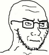 closed_mouth glasses looking_up soyjak stubble variant:soyak // 510x563 // 201.7KB