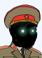 clothes collar_tabs communism epaulettes glowing_eyes hammer_and_sickle hat inverted kgb kuz military_uniform necktie no_mouth soviet_army_uniform soyjak stubble thougher uniform variant:soyak // 785x1079 // 263.6KB
