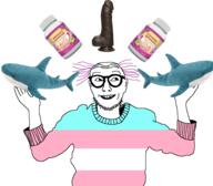 arm bbc blahaj dildo glasses holding_object hrt open_mouth stubble tranny variant:soyfairy // 2400x2098 // 1.5MB