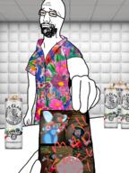 alcohol artist:hellcat can closed_mouth clothes co_(4chan) disney floral_shirt holding_object irl_background meta:pornographic_content namefags padded_cell pinocchio pregnant smug soyjak sproke stubble table text variant:bartender white_claw // 952x1269 // 1.2MB
