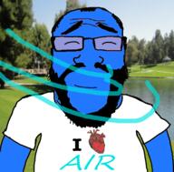 air balding beard blue_skin calm closed_eyes closed_mouth clothes glasses hair heart i_love irl_background soyjak subvariant:science_lover tshirt variant:markiplier_soyjak // 800x789 // 474.6KB