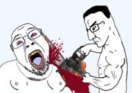 blood bloodshot_eyes buff cartel chainsaw chud clothes crime crying death fat glasses gore grey_eyes murder open_mouth series:chud's_hitman soyjak stubble subvariant:chainsaw_bernd sweating template transparent_background variant:bernd variant:chudjak // 1238x872 // 181.3KB