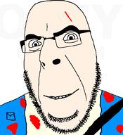backpack blood closed_mouth glasses jacket james_earl_cash manhunt smile soyjak stubble text variant:cobson video_game white_skin // 775x849 // 96.5KB