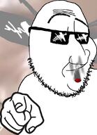 american_psycho arm blunt closed_mouth glasses hand patrick_bateman pointing smile smoke smug soyjak stubble sunglasses variant:smugjak // 772x1066 // 178.4KB