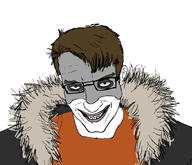 blond blue_eyes glasses grin masked meta:namefags meta:self_insert parka pfp purple_lips thub_(user) variant:chudjak