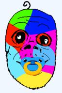 baby colorful deformed hair mustache pacifier smile soyjak subvariant:jacobson variant:a24_slowburn_soyjak // 296x444 // 24.4KB