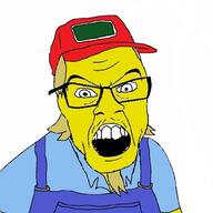 angry beard brown_hair cap cartoon clothes glasses hair hat mustache sneed soyjak suspenders the_simpsons variant:feraljak yellow_skin // 1000x1000 // 88.3KB