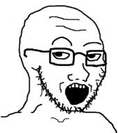 glasses looking_up open_mouth pinejak soyjak stubble variant:soyak // 708x800 // 116.2KB