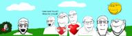 cloud glasses grass heart nose open_mouth sky smile stubble subvariant:wholesome_soyjak sun text variant:chudjak variant:cobson variant:feraljak variant:fluxjak variant:gapejak variant:impish_soyak_ears variant:markiplier_soyjak variant:soyak // 2377x662 // 300.0KB