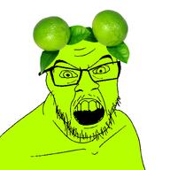 clothes food foodjak fruit glasses green_skin hat leaf lime open_mouth series:fruiterz! soyjak stubble variant:feraljak // 1500x1500 // 493.3KB