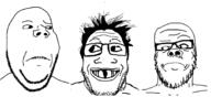 3soyjaks are_you_soying_what_im_soying closed_mouth confused deformed frown glasses grin hair mustache soyjak stubble subvariant:grinlook_poggers variant:a24_slowburn_soyjak variant:gapejak variant:markiplier_soyjak // 1807x828 // 321.1KB