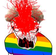 blood clothes dead deformed flag:lgbt_pride_flag glasses gore hat open_mouth stubble variant:el_perro_rabioso white_background // 427x420 // 138.7KB