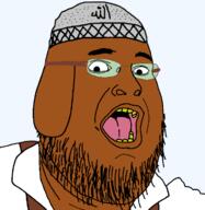 beard brown_skin clothes glasses hat islam janny open_mouth soyjak suspenders variant:fatjak yellow_teeth // 714x732 // 63.0KB