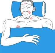 arm blanket buff closed_eyes closed_mouth ear hair hand kisses kuz lipstick pillow sleeping smile soyjak variant:carterjak variant:kuzjak // 2062x2000 // 345.1KB