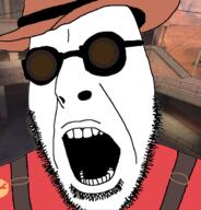 angry clothes engineer_(tf2) goggles hat open_mouth soyjak stubble team_fortress_2 valve variant:cobson video_game // 676x707 // 197.6KB
