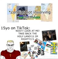 83 bloodshot_eyes brown buff christianity cross crusade crusader crying egypt flag:israel flag:kingdom_of_jerusalem flag:palestine gaza glasses hanging israel israel_vs_palestine jerusalem jewish_nose jordan kingdom_of_jerusalem knight lebanon map middle_east muscular_male open_mouth palestine saudi_arabia soyjak stubble subvariant:muscular_chud sword syria teeth tiktok unbothered variant:bernd variant:chudjak variant:cobson variant:soyak you're_the_same // 918x929 // 796.4KB