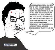 acne blackpill closed_mouth clothes glasses hair happy_merchant incel looksmax soyjak speech_bubble text variant:chudjak // 1275x1178 // 156.8KB