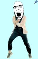 angry animated dance full_body gangnam_style glasses hair irl open_mouth soyjak stubble teeth variant:cobson // 300x460 // 230.5KB