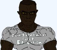 black_skin buff fpe fpedo fundamental_paper_education grey_shirt hair muscles muscular_male nigger subvariant:chudjak_front subvariant:muscular_chud text variant:chudjak yellow_sclera // 1059x929 // 146.3KB