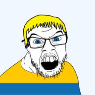 blue_eyes clothes country flag flag:opole glasses hair mustache open_mouth opole poland soyjak stubble teeth transparent transparent_background variant:feraljak voivodeship yellow_hair // 1500x1500 // 33.9KB