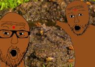 2soyjaks arm bindi brown_skin glasses hand indian irl_background open_mouth pointing poop soyjak stubble variant:two_pointing_soyjaks // 750x532 // 606.9KB