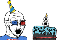 3d_glasses 8_years_old beard birthday birthday_hat blue_shirt cake clothes glasses hat marvel nintendo nintendo_switch open_mouth stubble variant:soyak video_game // 1500x1000 // 87.4KB