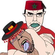 brown_skin chud clothes crying flag flag:morocco flag:spain glasses hat morocco opened_mouth owned red_eyes spain spaincuck stubble subvariant:chudjak_front variant:bernd variant:chudjak white_skin // 400x400 // 33.3KB