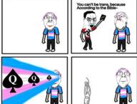 angry bloodshot_eyes closed_mouth flag:transgender_pride_flag frown queen_of_spades sad smile spade swastika tranny variant:bernd variant:chudjak // 399x304 // 112.2KB