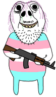 ak-47 big_nose bloodshot_eyes crying full_body gun holding_gun open_mouth pedophile rope soyjak subvariant:brunetto subvariant:troonjak suicide teeth tongue trans trans_flag troon troony variant:bernd yellow_teeth // 544x945 // 28.4KB