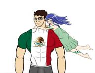 BMC anime b_(4chan) buff castizaryan castizo castizo_futirism closed_eyes closed_mouth clothes dress flag:mexico furude_rika glasses higurashi hugging jump love mexico open_mouth queen_of_spades smile smirk smug soyjak tattoo underpants variant:soyak video_game // 1411x1080 // 332.6KB