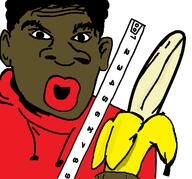 banana black_skin clothes ear food fruit hair hand holding_object nigger open_mouth ruler soyjak thrembo variant:56jak // 451x420 // 26.4KB