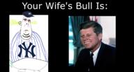 angry baseball biting_lip blood bull closed_mouth clothes fat frown full_body glasses irl joe_dimaggio john_f_kennedy new_york_yankees red_schlera smile soyjak stubble subvariant:blobson subvariant:hornyson text variant:cobson wife // 1672x909 // 669.5KB