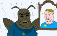 antenna aryan big_eyes big_lips big_nose blond blue_eyes blue_shirt buff bug cockroach crescdelusion crescent delusional eyebrows eyes eyes_like_the_o-o-cean fat flag:kazakhstan flies fly hairy happy head kazakh_soy_(nigger) kazakhnigger kazakhroach kazakhstan mandible mirror muscular_male mutt nose obese shitskin star stink_lines stinky stubble sweat_stain sweating transparent_background turk turkroach unibrow variant:chudjak variant:feraljak white_skin wing // 1686x1080 // 177.6KB
