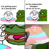 amphibian bababoi ear frog gif_(4chan) glasses hair i_love lipstick mustache nas:pepe pepe_the_frog peter_griffin purple_hair seared_bite smile soyjak stubble text variant:bernd // 1024x1024 // 832.2KB