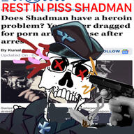 artist cap clothes dead drugs faggot glasses gore gun hand hat heroin loser nazism open_mouth pistol schutzstaffel series:skeletonjaks shadman shooting skeleton skull smoking soyjak stubble suicide uniform variant:markiplier_soyjak // 375x375 // 192.6KB